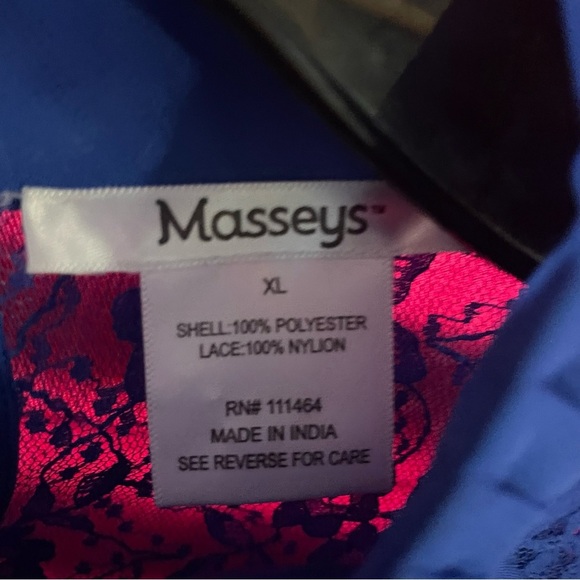 Masseys XL Beautiful Blue Ruffled Layered Lace Neck Top Shirt Blouse - Picture 3 of 6
